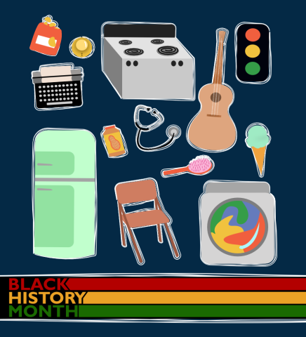 a drawing of various everyday items we have thanks to black authors